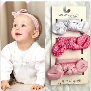 NWT Starting Out Accessories 3 Pack Soft Bow Headband Set for Baby Girl.